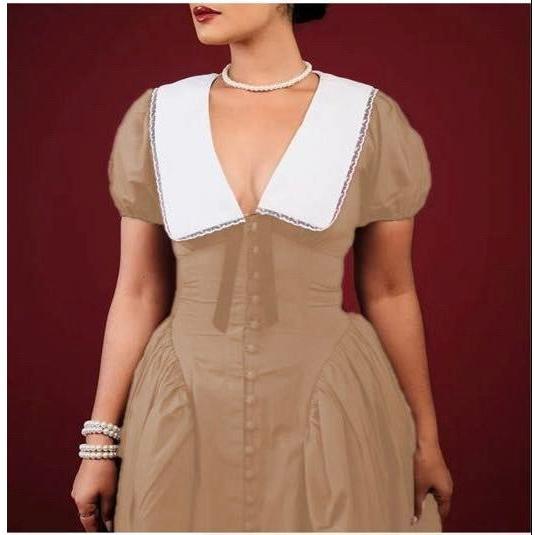 White Collar Puff Sleeve High Waist Maxi Dress