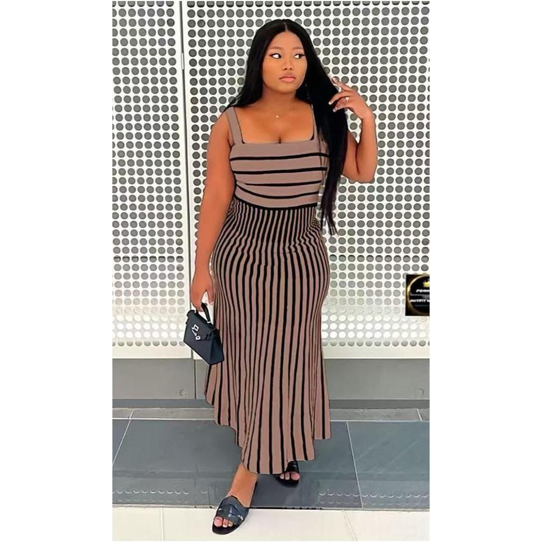 Sleeveless Sexy Stripes Slim Office Maxi Dress