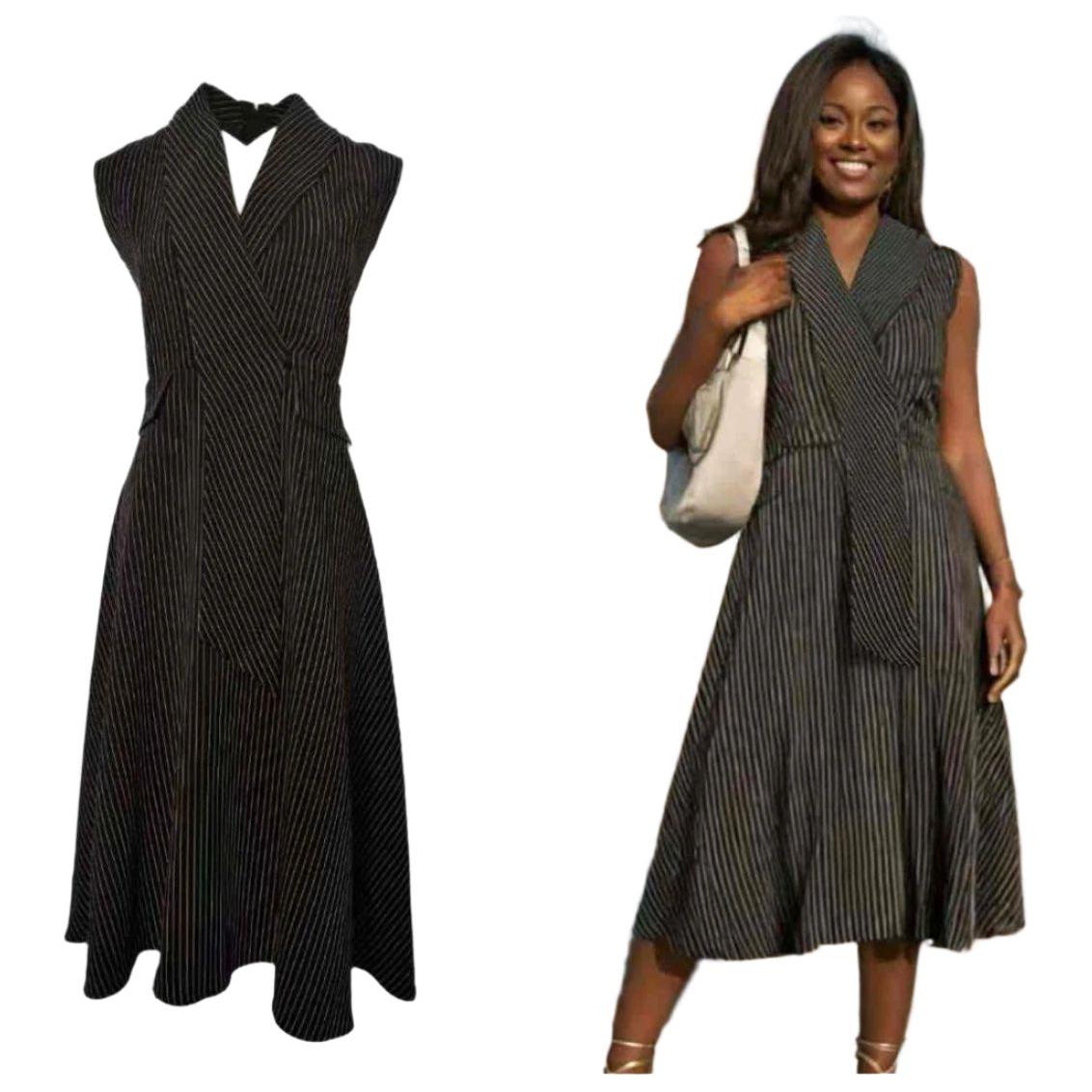 Pinstripe Sleeveless Starlight Midi Dress