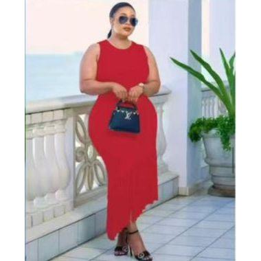 Woman’s Knitted Tussle Midi Fringe Dress