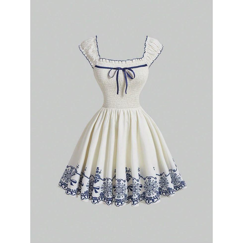 Thick Stipes Formal Bottom Print Bubble Midi Dress