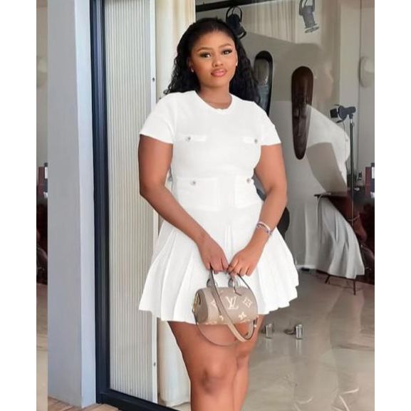 Knit Button Detailed Sexy Short Sleeve Mini Dress.