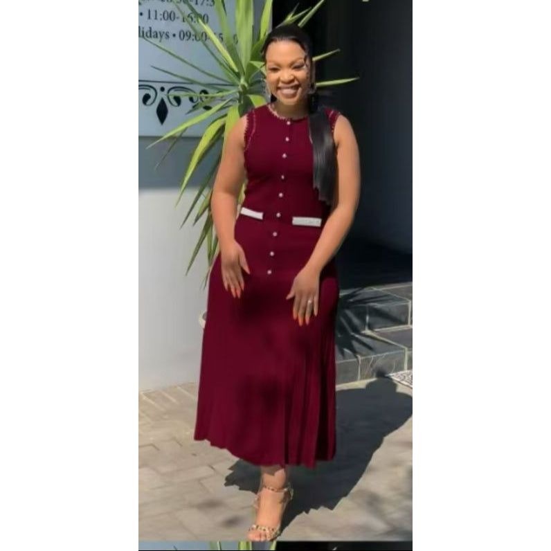 Pearl Decor Elegant Sleeveless Corset Midi Dress.