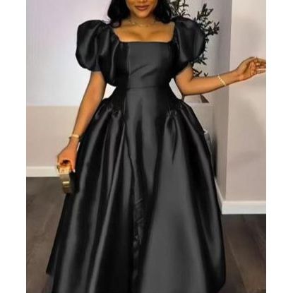 Bubble Sleeve Pleated Maxi Dress