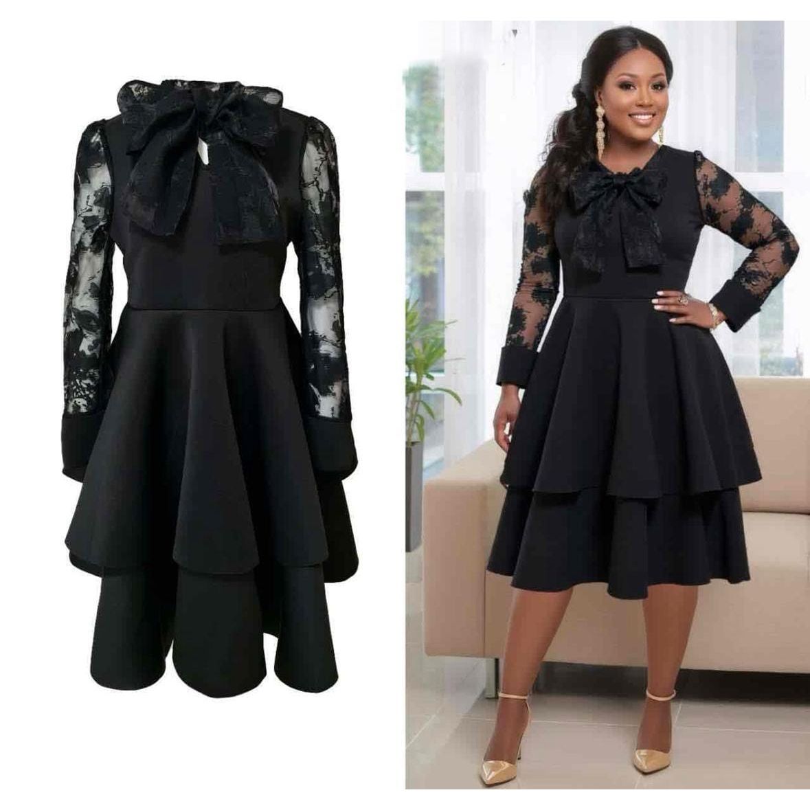 Elegant Big Bow Neck Design Knee Length Dress