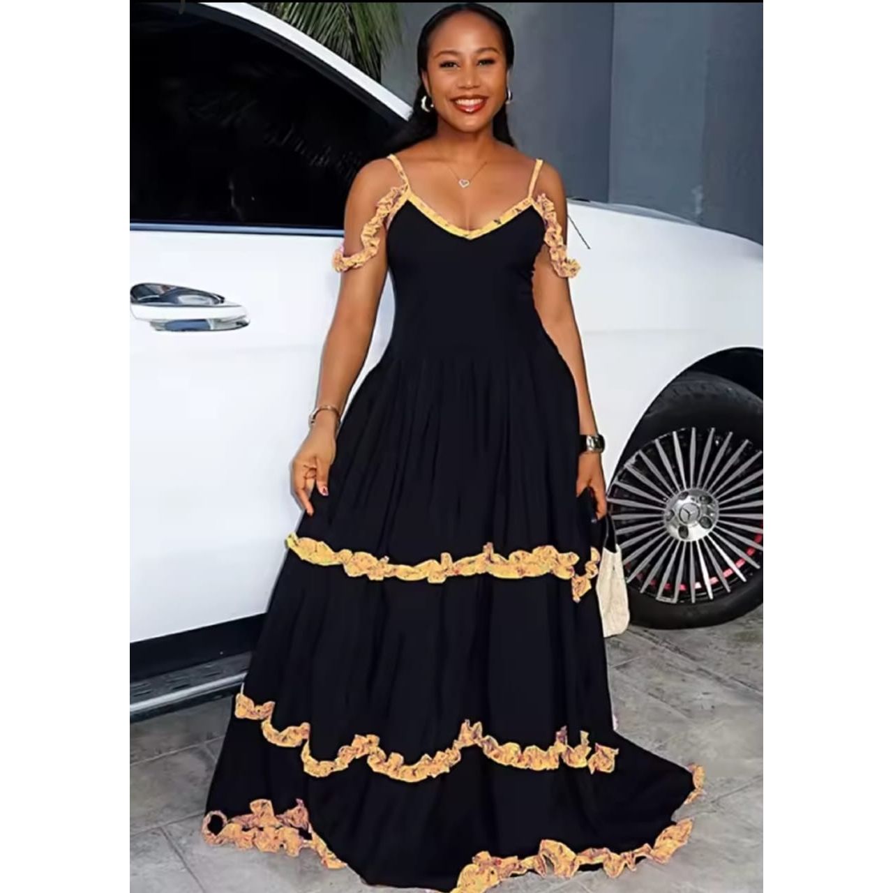 V-neck Thin Strap Elegant Solid Maxi Dress