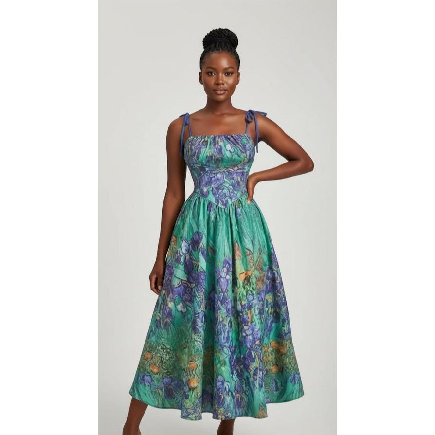 Spaghetti Strap Tie Waist Floral Print Casual Mini Dress