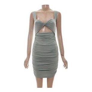 Hollow Out Tank Top High Waist Rushed Bodycon Mini Dress.