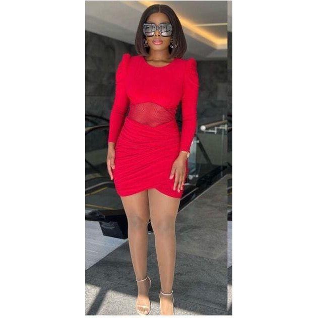 Long Sleeves Irregular Slim Fit Fringe Dress.