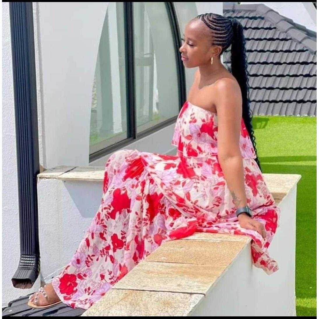 Floral Off-shoulder Pleated Maxi Dress.