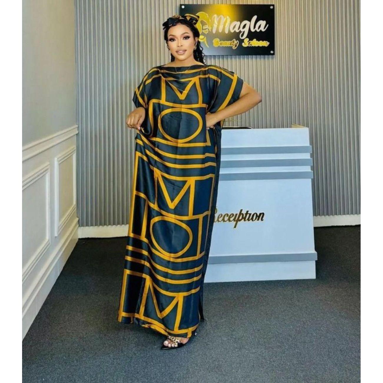 Printed kaftan abaya African Silk Maxi Dress.