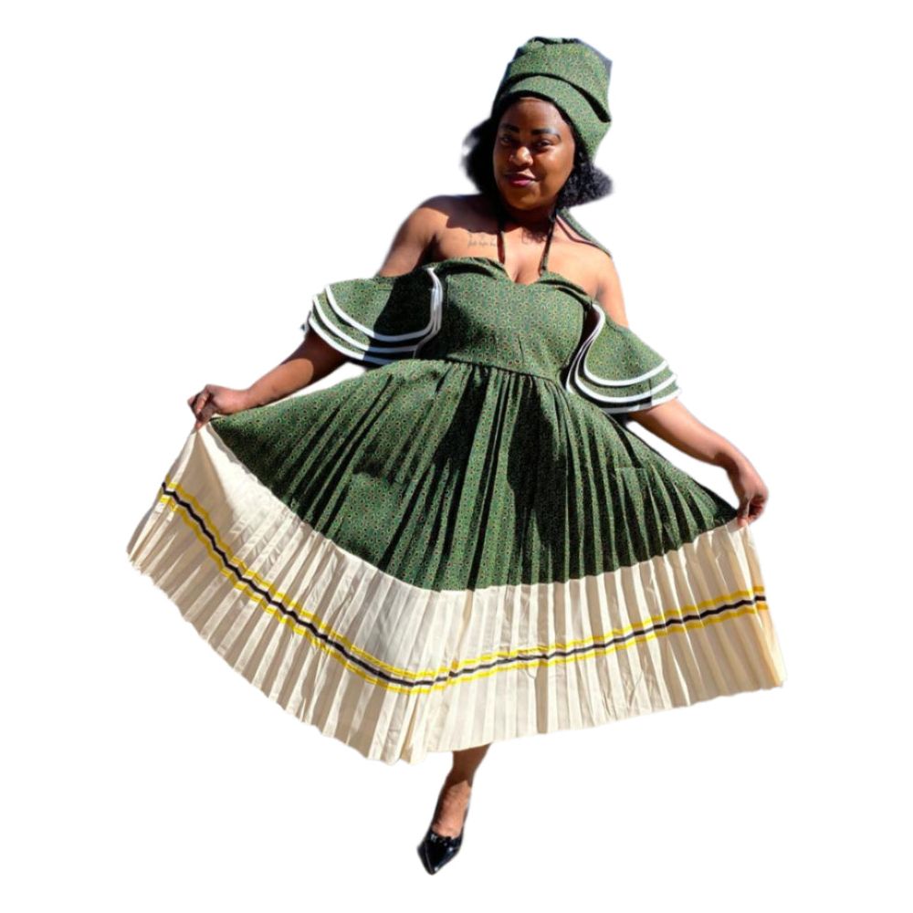 Flare Sleeves Off-Shoulder Pleated Traditional Midi Dress