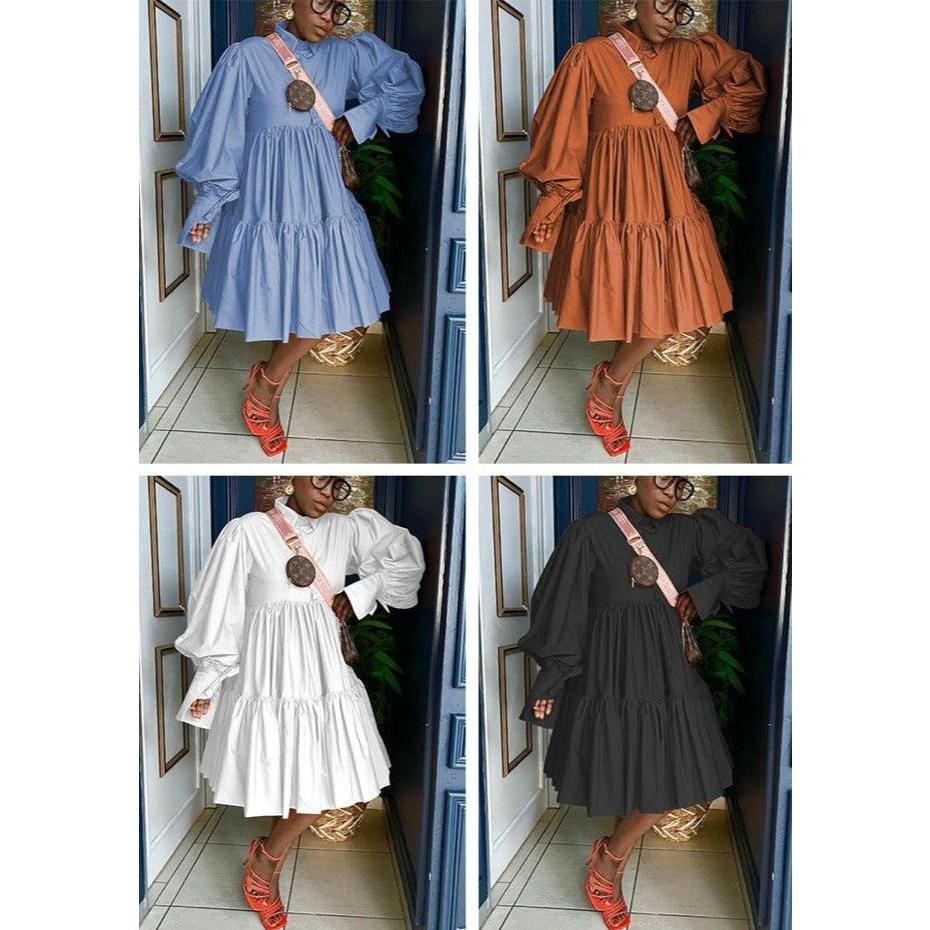 Pleated Turndown Collar Dress