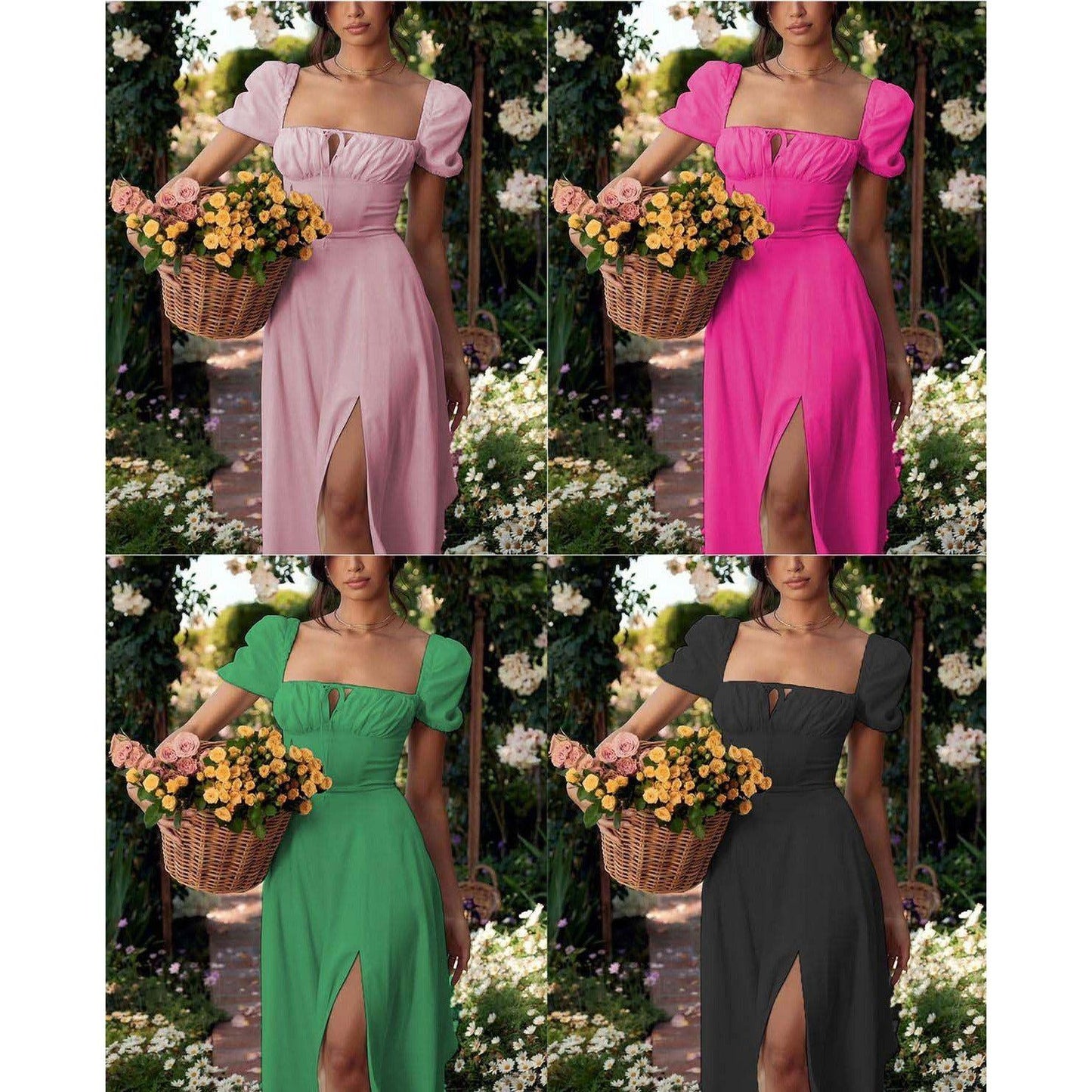 Split Bubble Sleeve Dress