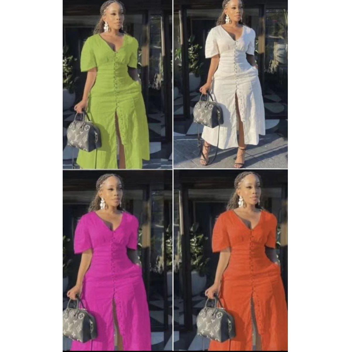 Short Sleeve Front Slit Dress