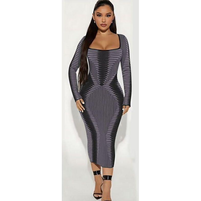 Vintage Bodycon Square Neck Dress