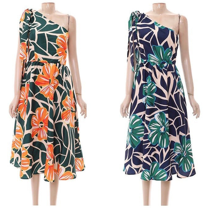 One Hand Off Shoulder Floral Dress