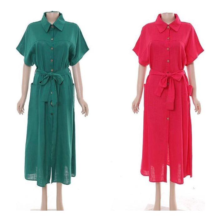 Solid Colour Single Breasted Sexy Slit Mid Length Dress