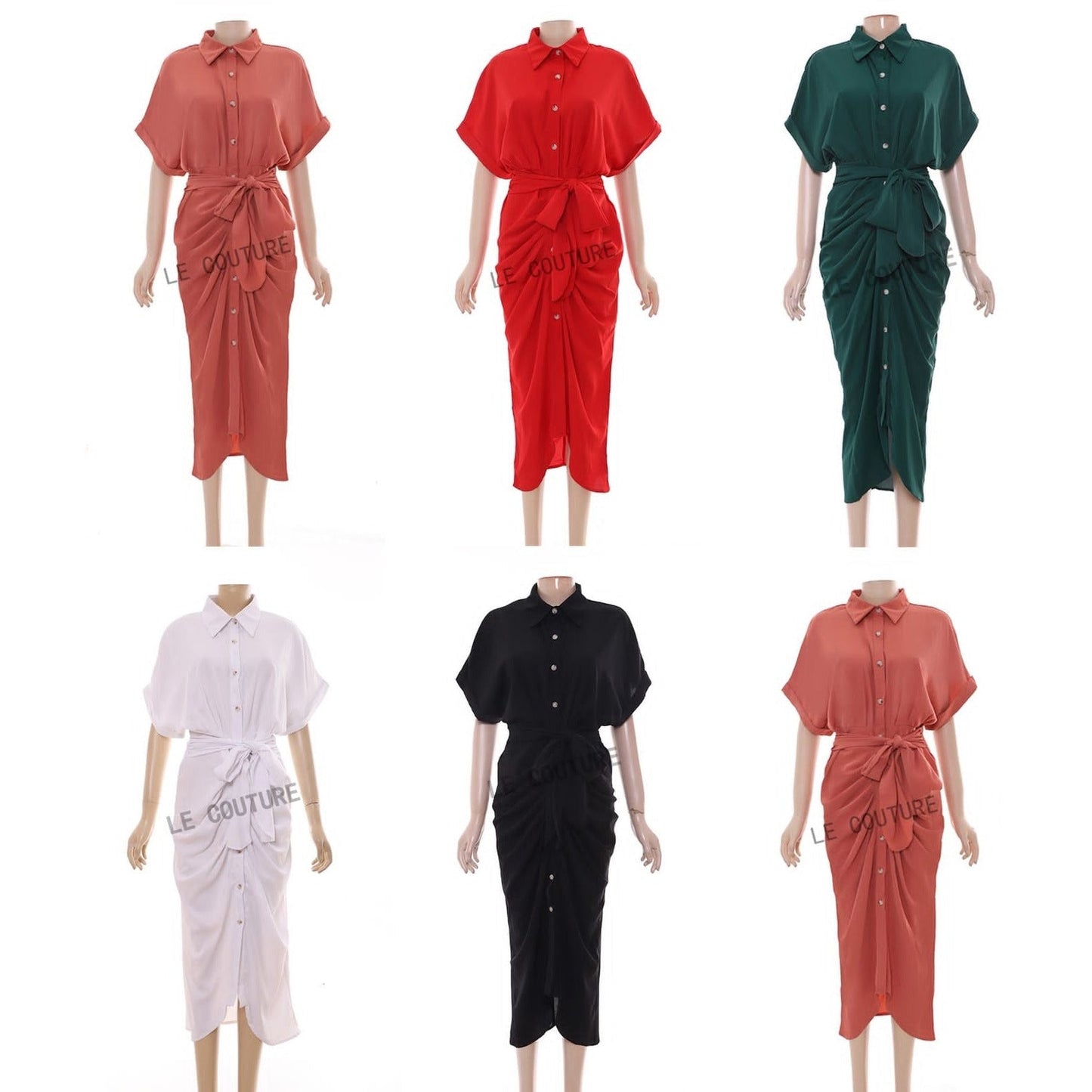 Short Sleeve Button Detailed Asymmetric Dress