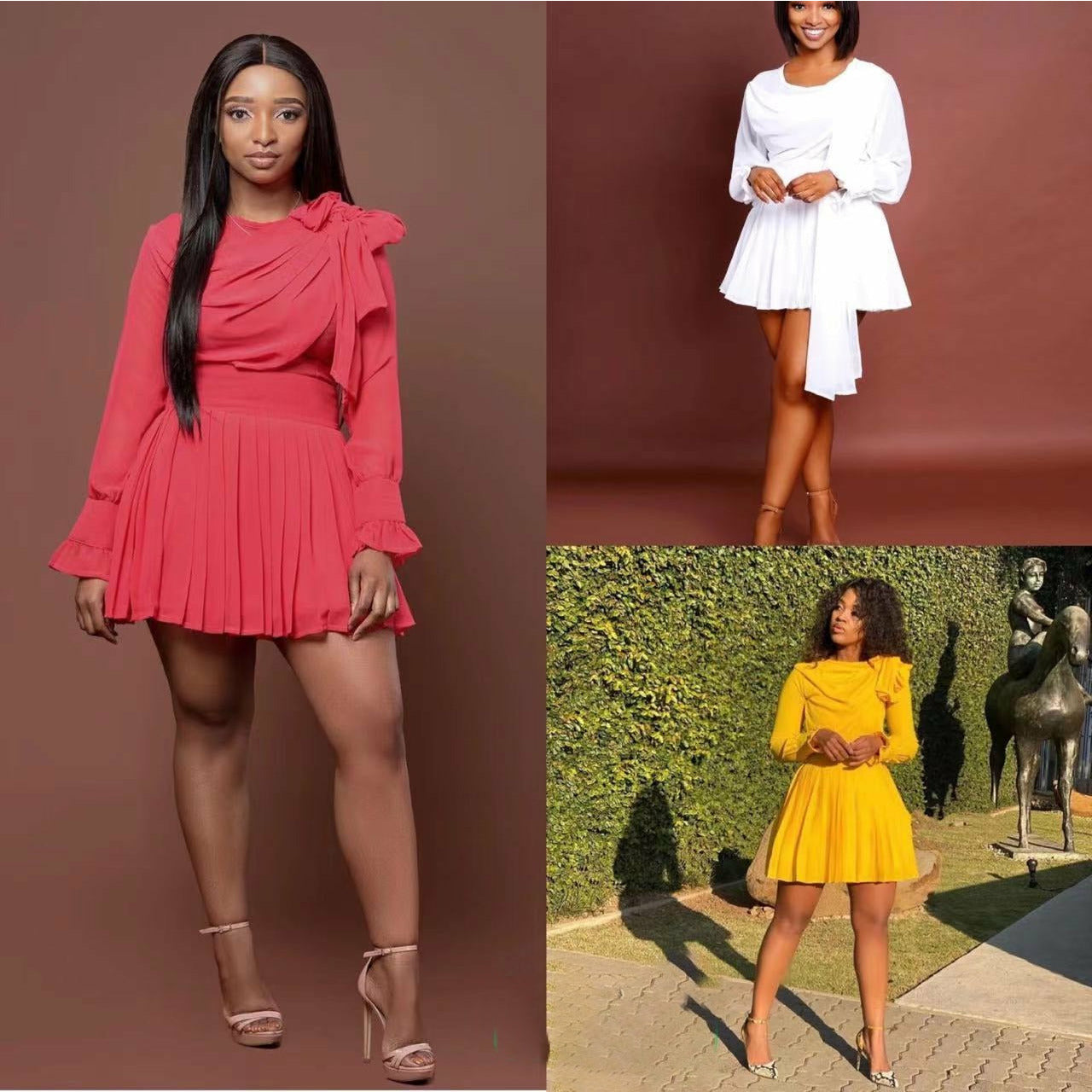 Long Sleeve Mini Chiffon Dress