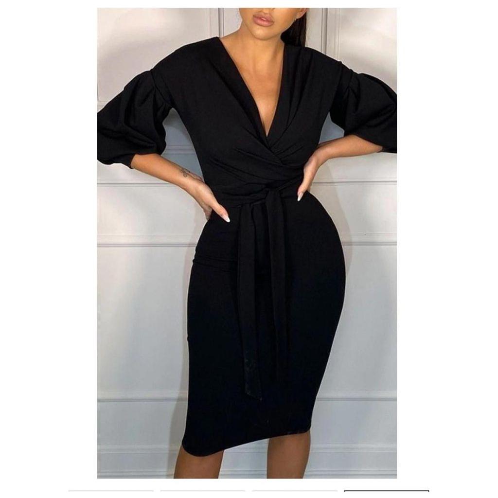 Deep V-Neck Cold Shoulder Bodycon Dress