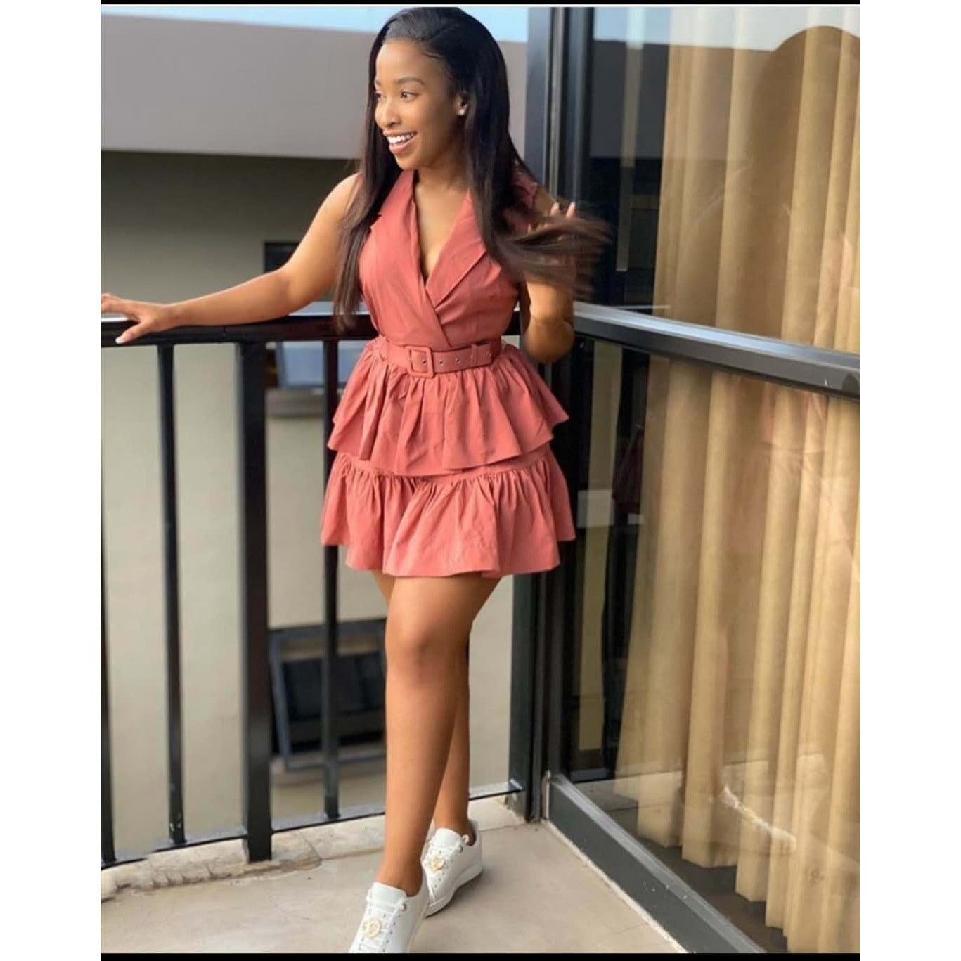 Deep V-Neck Sleeveless Mini Dress