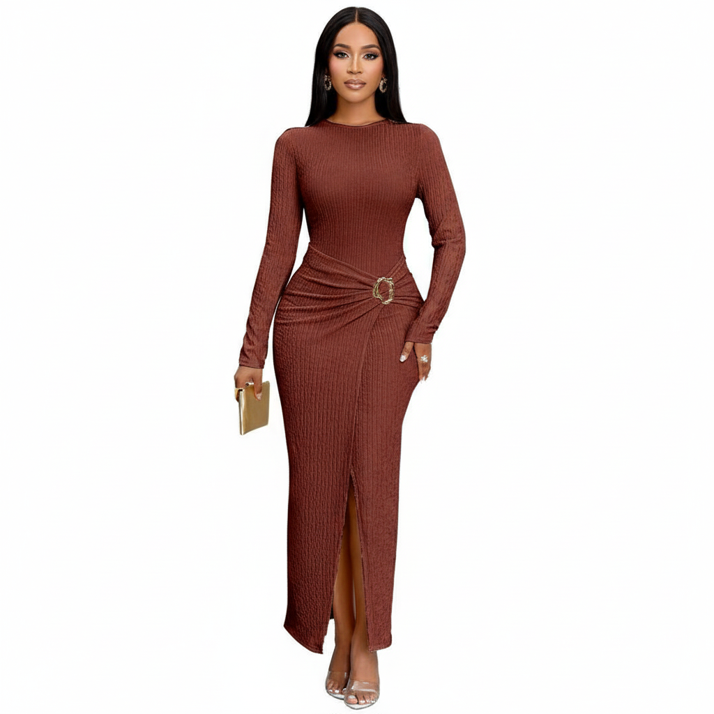 Round Neck A-line Slit Maxi Dress