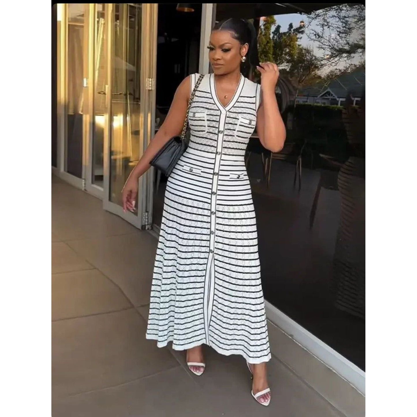 Striped Knitted Sleeveless Long Dress.