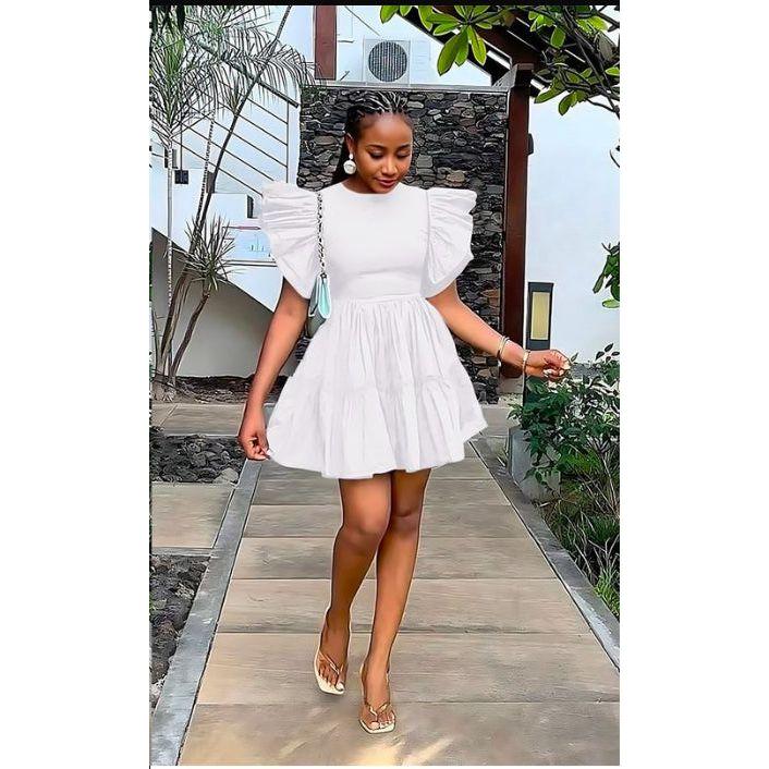 Lantern Sleeve Short Dress.