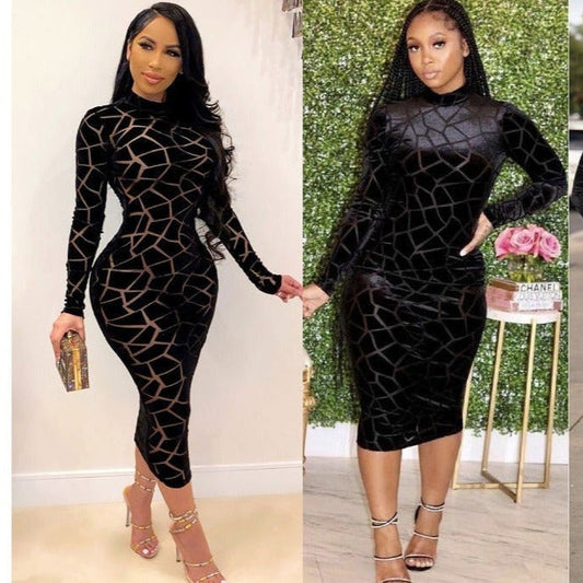 Round Neck Long Sleeve Bodycon Dress