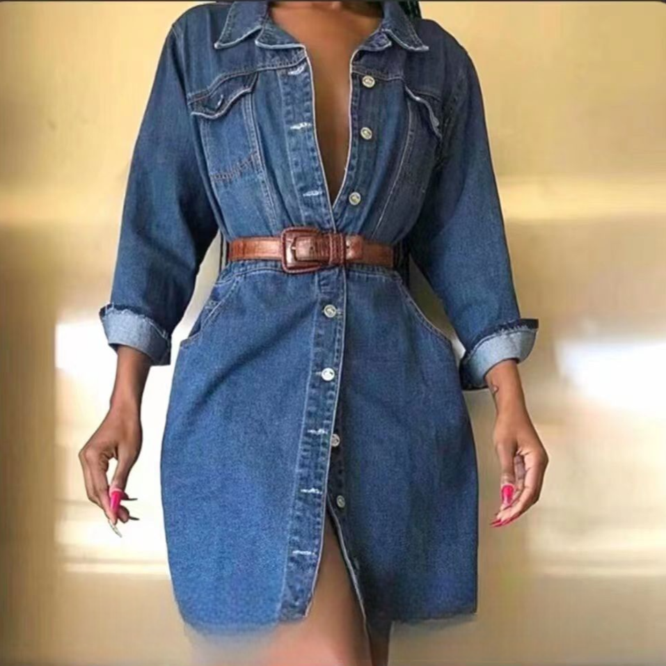 Buttoned Denim Cargo Dress
