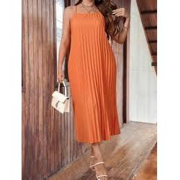 Pleated Sleeveless Midi Dress.