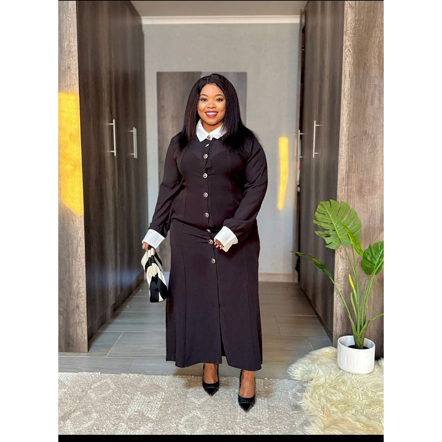 Ruffle Stand Collar Flared Sleeve Fitted Fishtail Hem Elegant Long Dress