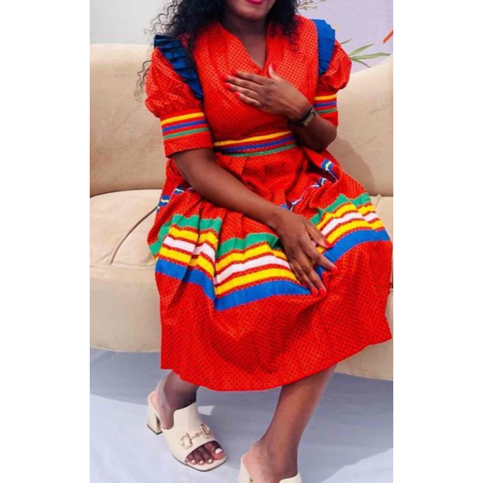 Short Sleeve V-Neck Ankara Dress