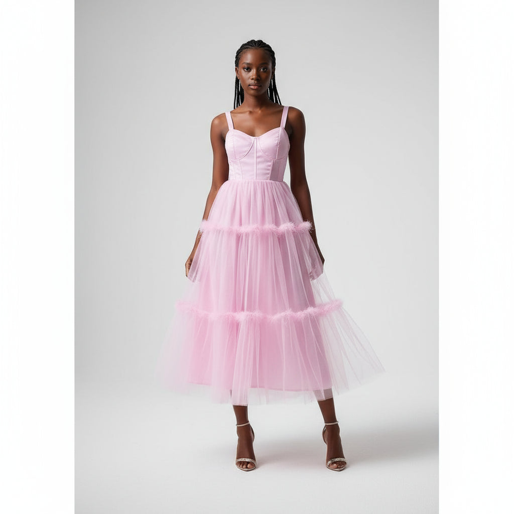 Romantic Corset Tulle Midi Dress