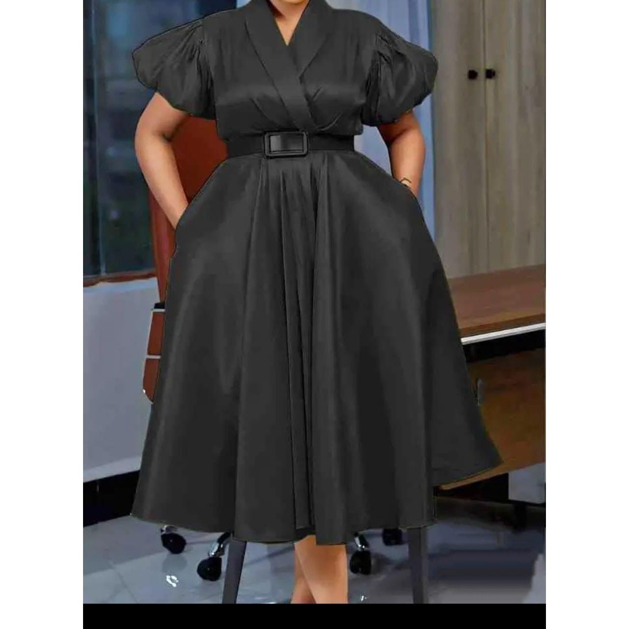 Elegant Overlap Collar A-line Midi Dress.