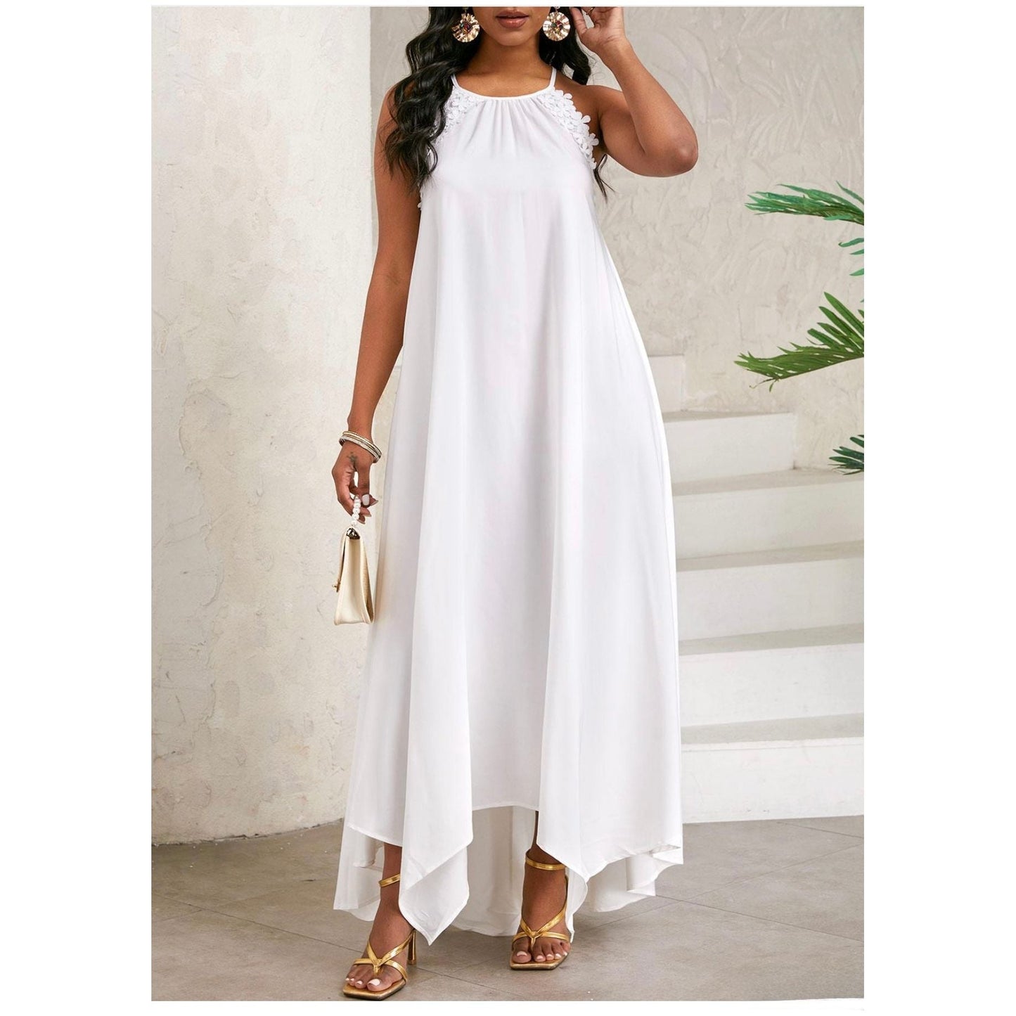 Bow Back Spaghetti Strap Backless Elegant Dress.