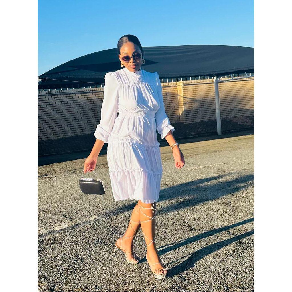 Pleated Long Sleeve Stand Collar Dress