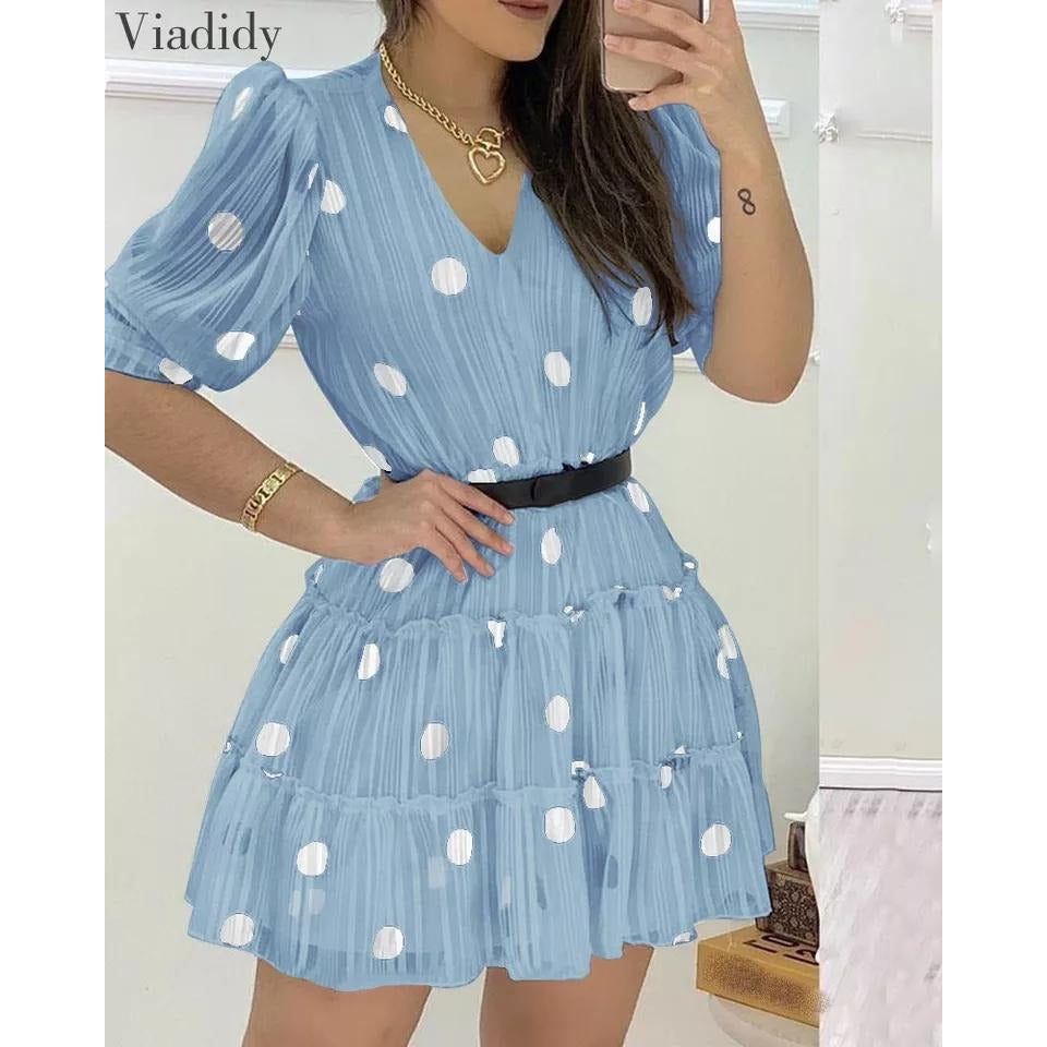 V-Neck Polka Dots Mesh Dress
