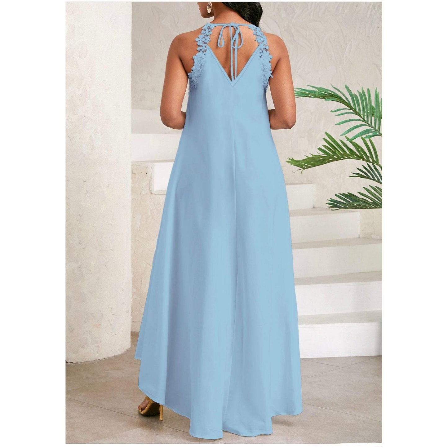Bow Back Spaghetti Strap Backless Elegant Dress.