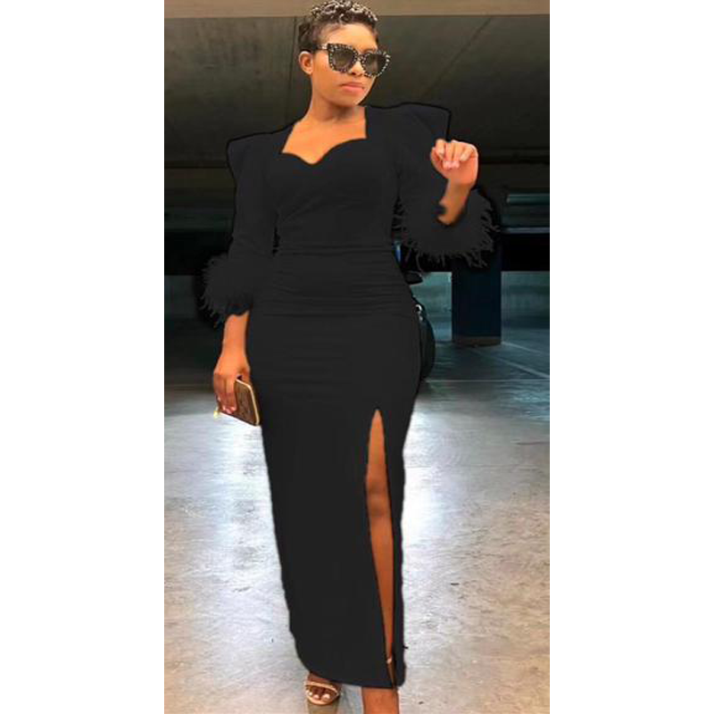 High Waisted Slit Fluffy Dress