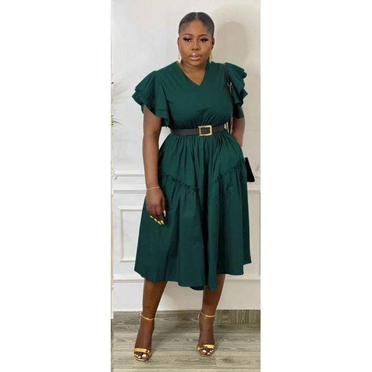 Sexy V-Neck Ruffle Sleeve Dress