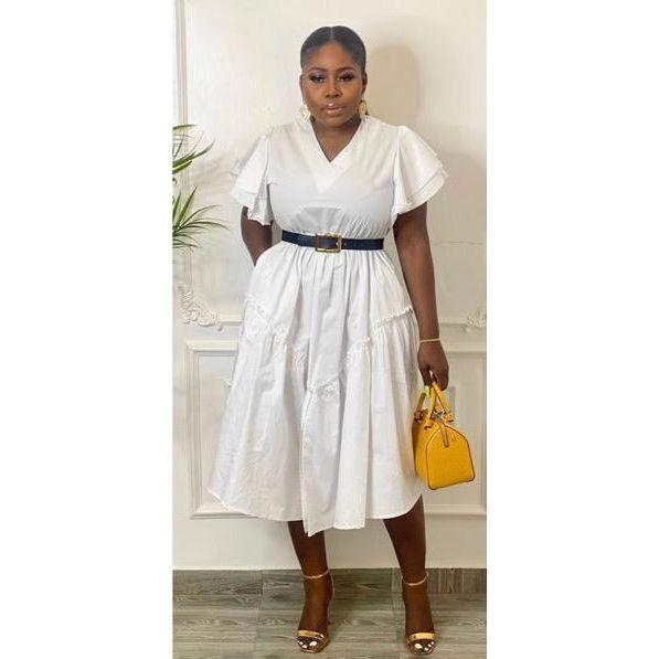 Sexy V-Neck Ruffle Sleeve Dress