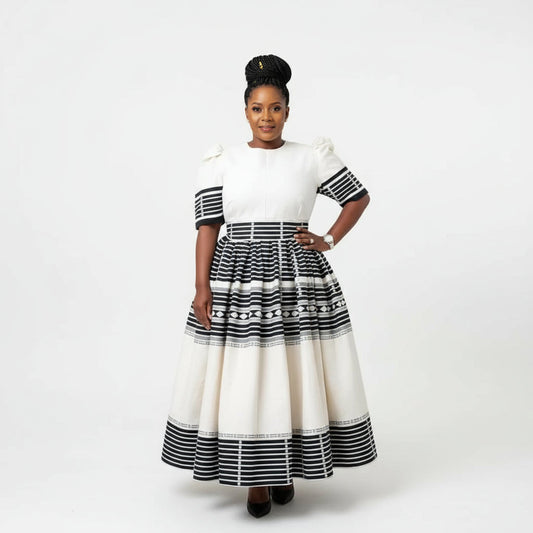 Three Quarter Sleeve Xhosa Round Neck Ankara Dress.