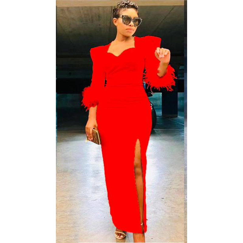 High Waisted Slit Fluffy Dress