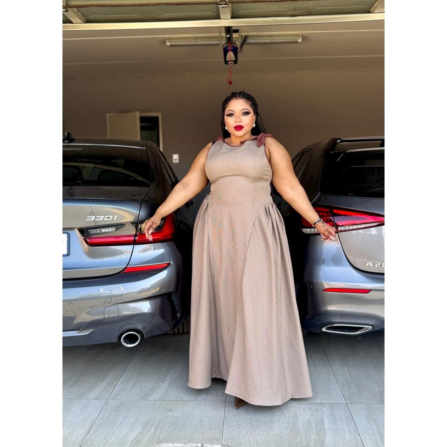 Retro Houndstooth Contrast Tie Bowknot Waist Slim Fit Suspender Skater Dress