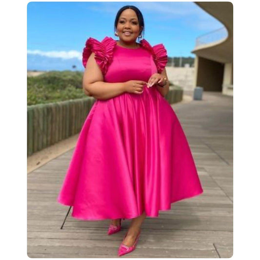 Sexy Round Neck Puff Shoulder Dress.