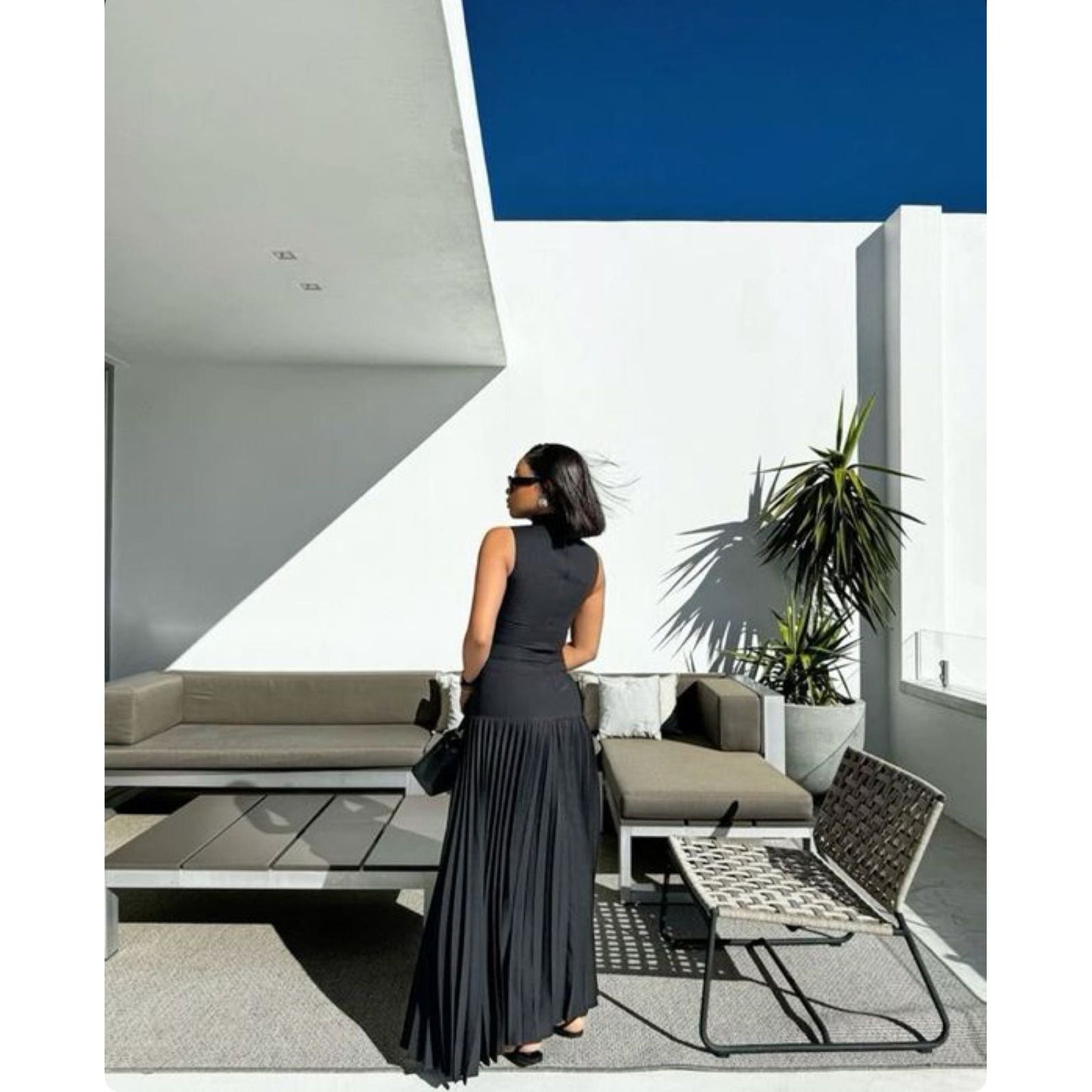 Sleeveless Pleated Flowy Maxi Elegant Cocktail Party Dress.