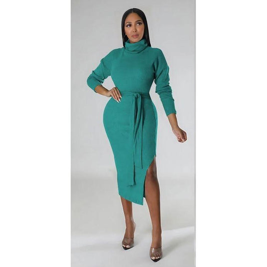 Turtleneck Slit Bodycon Dress