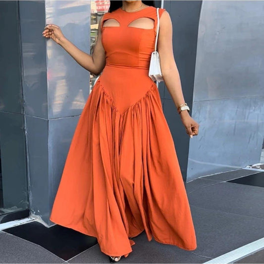 Sleeveless Hollow-Out Maxi Long Dress.